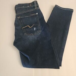 E2 7 For All Mankind High Waist Josefina Slim Boyfriend Distressed Jeans Blue 27